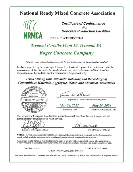 tremont nrmca certificate